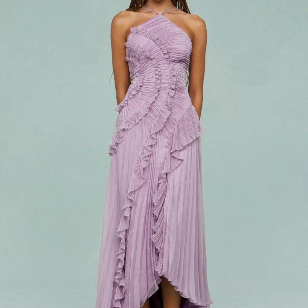Lilac Pleated Ruffle Halter Wedding Dress - Women